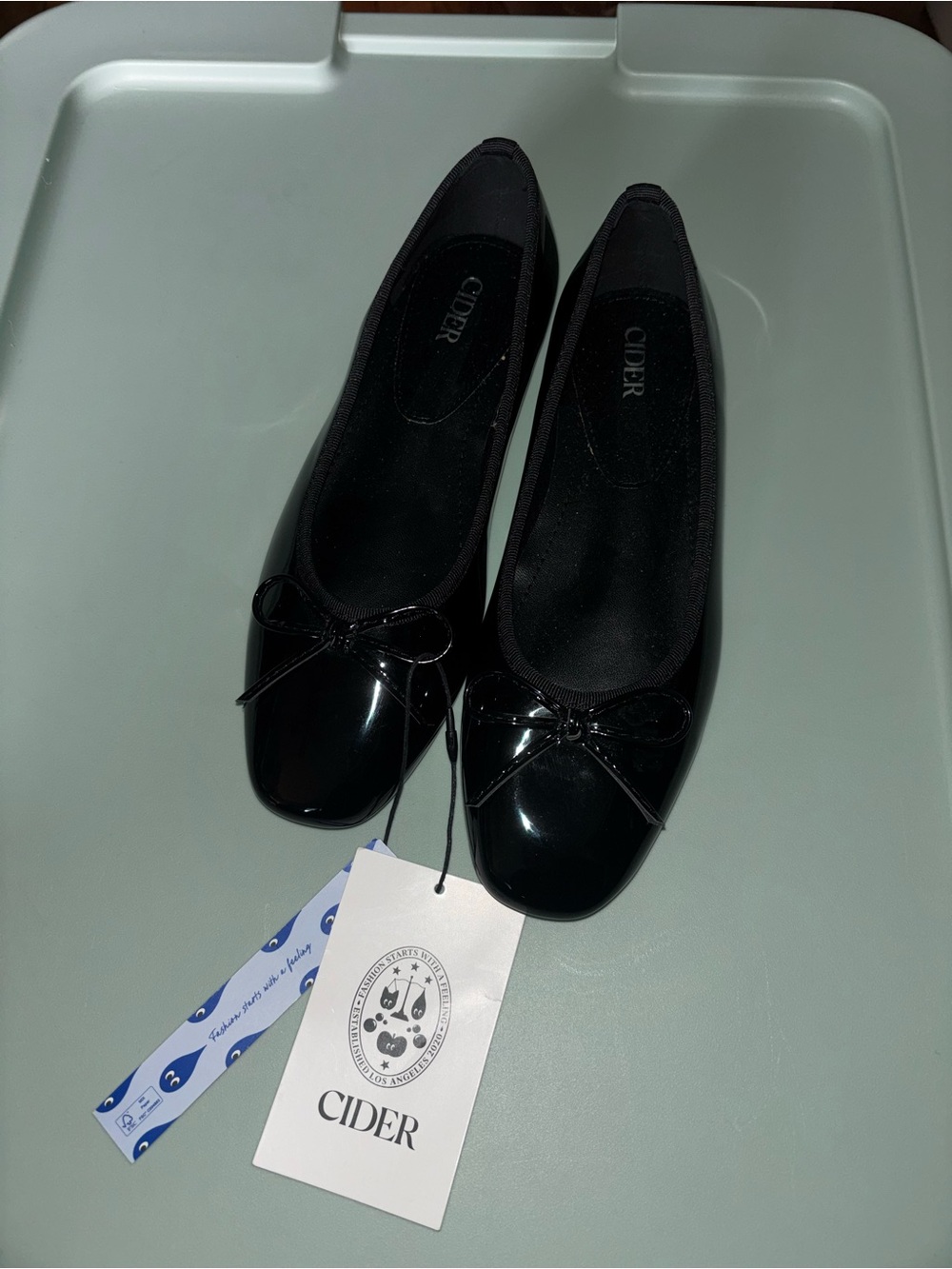 Cider Black Patent Ballet Flats with Bow Accent
